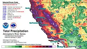 Total precipitation for California from December 26, 2022 to January 11, 2023