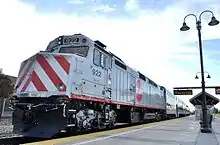 An image of Caltrain's current diesel locomotive, an EMD F40PH model.