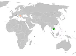 Map indicating locations of Cambodia and Serbia