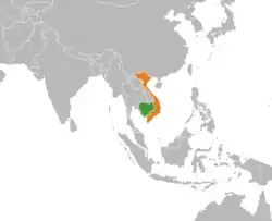 Map indicating locations of Cambodia and Vietnam