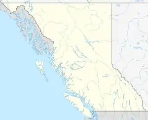 A map of British Columbia showing the location of Martha Creek Provincial Park