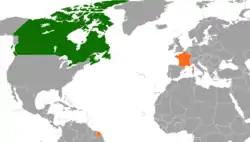 Map indicating locations of Canada and France