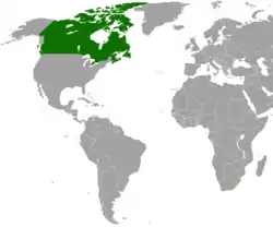 Map indicating locations of Canada and Lesotho