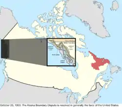 Map of the change to the international disputes involving Canada on October 20, 1903