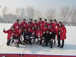 The reserve field of Almaty Central Stadium was the venue for Division B and C in 2012. Here Canada.