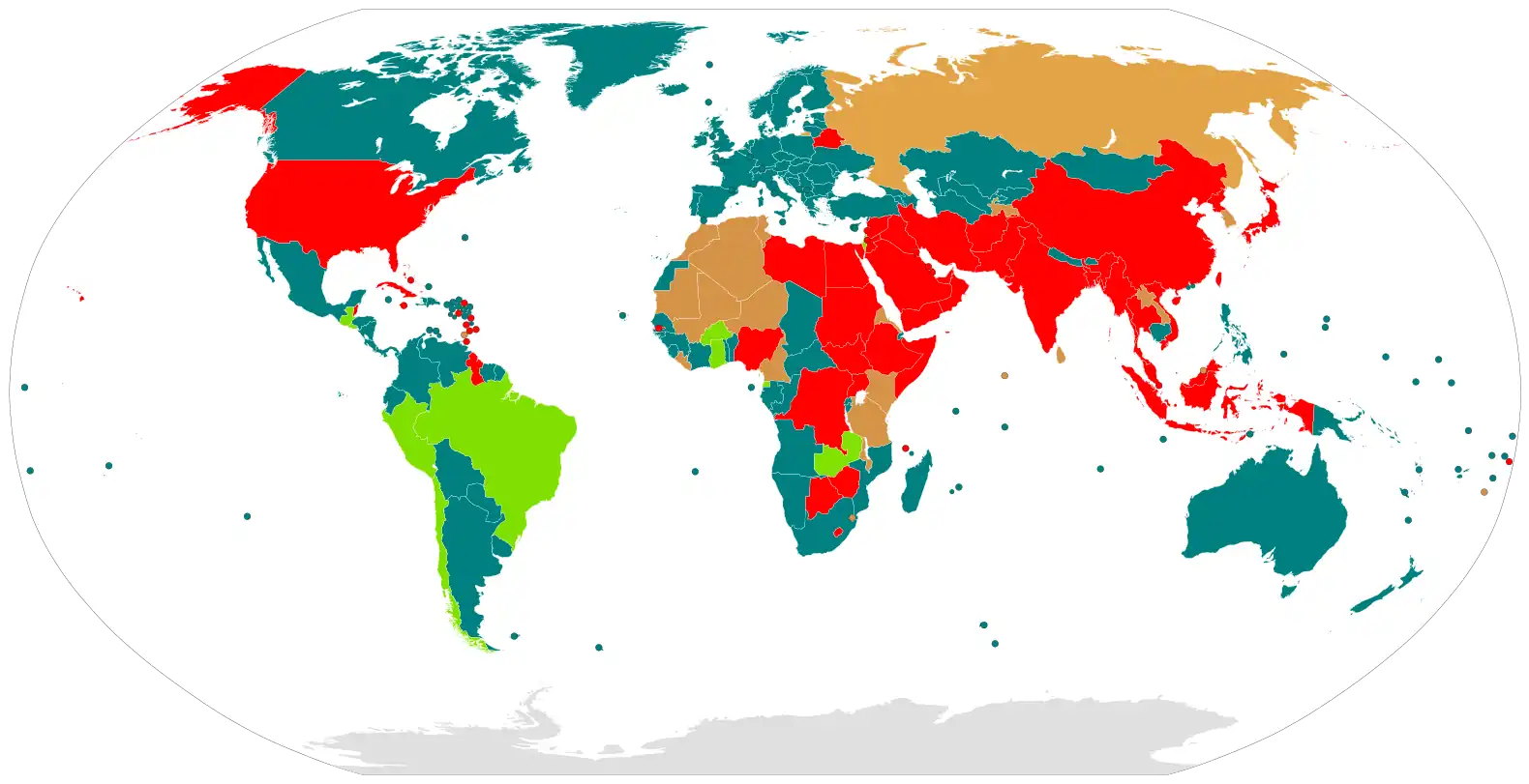 A world map showing countries imposing capital punishment.