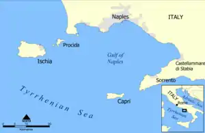 Locator map for island of Ischia in Bay of Naples