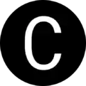 A dark-gray circle with a white sans-serif letter "C" in the middle