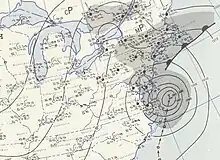 Weather map shows Hurricane Carol off the east coast of Virginia