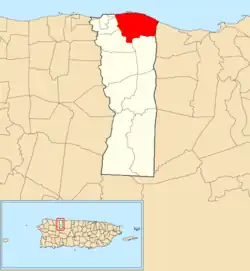 Location of Carrizales within the municipality of Hatillo shown in red