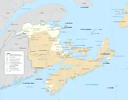 Approximate map of the most commonly accepted definition of Acadia