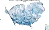 Cartogram of Democratic presidential election results by county