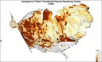 Cartogram of "other" presidential election results by county