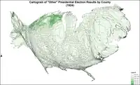 Cartogram of "other" presidential election results by county