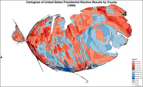 Cartogram of presidential election results by county