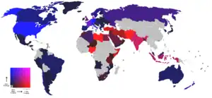 Map shows colored matrix of republication (blue) & violence (red)