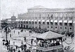 The palace being prepared for the wedding ceremony of Princess Isabel and Prince Gaston of Orléans, 1864