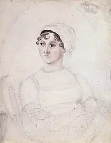 Sketch of woman with curly hair and folded arms