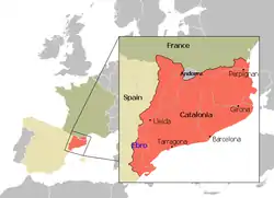 Territory of the Principality of Catalonia until 1659. Location superimposed to current borders