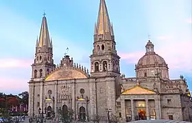 Guadalajara Cathedral, built between 1561-1618 (spires and dome were rebuilt between 1851-1854) by Martín Casillas, José Gutiérrez, Manuel Gómez Ibarra.