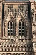 A detail of the windows and galleries of the west front of Strasbourg Cathedral (1215–1439)