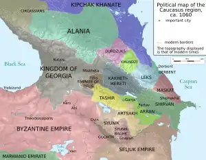 Map of the Caucasus region with the various principalities in different colours