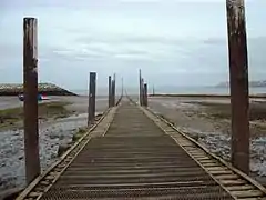 Causeway across Colwyn Bay Beach, Wales, United Kingdom