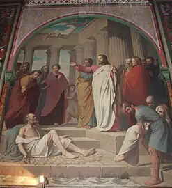 Jesus healing the paralytic at Capernaum, in the church of Bagnères-de-Luchon, Haute Garonne, France.