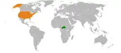 Map indicating locations of Central African Republic and USA