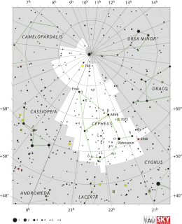 Diagram showing star positions and boundaries of the Cepheus constellation and its surroundings