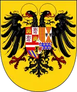 This is the imperial Coat of arms of Charles V, Holy Roman Emperor. From the time of Otto the Great onward, the various German princes elected one of their peers as King of the Germans, after which he would be crowned as emperor by the Pope. The last emperor to be crowned by the pope was Charles V; all emperors after him were technically emperors-elect, but were universally referred to as Emperor.