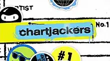 The word "chartjackers" written in a black, bold font within a large, cyan speech bubble against a bright yellow background.