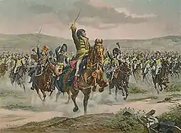 Drawing showing Marshal Murat leading dragoons at Jena.