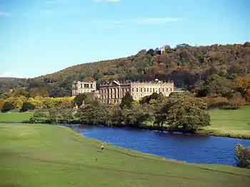 Image 41One of the UK's many stately homes, Chatsworth House in Derbyshire, surrounded by an English garden. The house is one of the settings of Jane Austen's novel Pride and Prejudice. (from Culture of the United Kingdom)