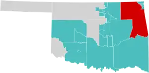 Location (red) in the U.S. state of Oklahoma