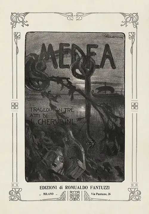 Image 28Vocal score cover of Médée, by Giuseppe Palanti (restored by Adam Cuerden) (from Wikipedia:Featured pictures/Culture, entertainment, and lifestyle/Theatre)