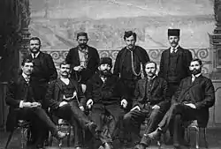 Dovezenski, sitting in the centre, with fellow Chetnik commanders, during the Young Turk Revolution (1908).