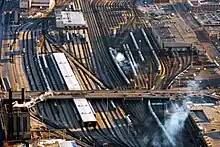 Image 44A large Amtrak and Metra coach yard in Chicago, Illinois. About 25 percent of all rail traffic in the United States travels through the Chicago area. (from Rail yard)