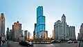 A view along Michigan Ave., the Wrigley Building is visible on the right