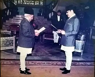 Taking Oath as the 9th Chief Justice of Nepal from the then King Birendra