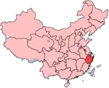 A map of China with Zhejiang province highlighted