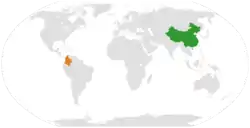 Map indicating locations of China and Colombia