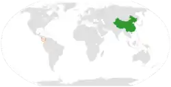 Map indicating locations of China and Panama