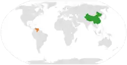 Map indicating locations of China and Venezuela