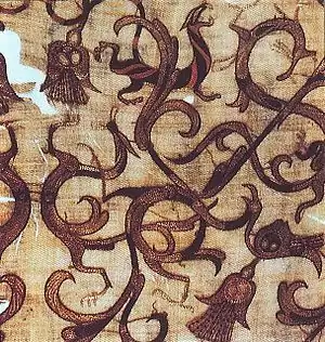 Image 63Detail of Chinese silk from the 4th century BCE. The characteristic trade of silk through the Silk Road connected various regions from China, India, Central Asia, and the Middle East to Europe and Africa. (from History of Asia)