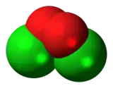 Space-filling model of the ClO dimer molecule