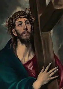 Christ Carrying the Cross detail, Jesus with Crown of Thorns by El Greco, 1580