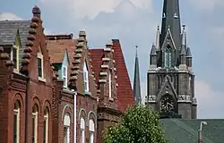 Church and houses, Tower Grove East, June 2013