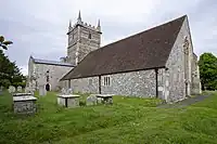 North nave aisle, showing catslide roof