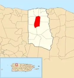 Location of Ciénagas within the municipality of Camuy shown in red